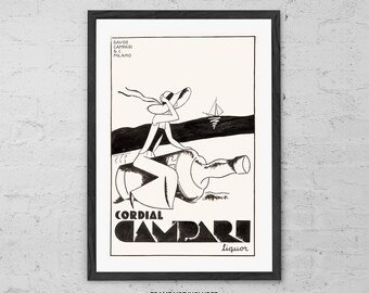 Cordial Campari - Stampa artistica - Poster Campari vintage - Stampa pubblicitaria di liquori Art Déco - Arte murale retrò per aperitivi italiani - Arte classica per cocktail