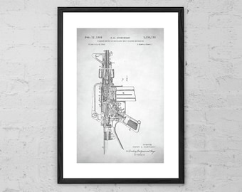 M16 aanvalsgeweer patent print kunst 1966 - M-16 geweer poster - M-16 geweer patent - M-16 geweer print - geweer decor - M-16 geweer kunst aan de muur