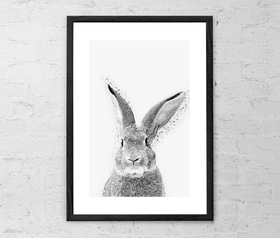 Rabbit Art Print Woodland Nursery Decor Rabbit Wall Art Black and White