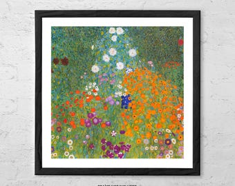 Trädgårdsstuga av Gustav Klimt – Färgglad vintage blommig väggkonst, Botanisk trädgårdsaffisch, Art Nouveau-dekor