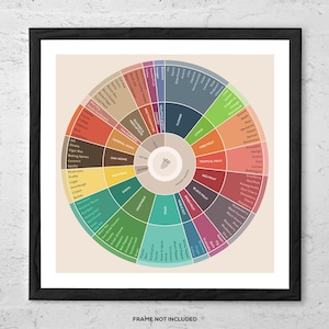 Impresión artística de la Rueda de Sabores del Vino: Póster con Tabla de Cata de Vinos, Guía de Aromas Colorida para Amantes del Vino, Sumilleres y Decoración de Pared para Bares de Cocina