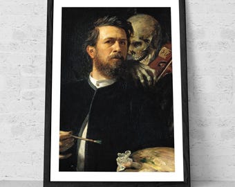 Stampa Su Tela Autoritratto Con La Morte Che Suona Il Violino – Arnold Böcklin, 60x90 Cm, Arredo Parete