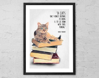 Cat Quote By Haruki Murakami - Art Print - Murakami Quotes - Cat Lover Gift - Cat Poster - Cat Drawing - Literary gifts - Literary Quotes