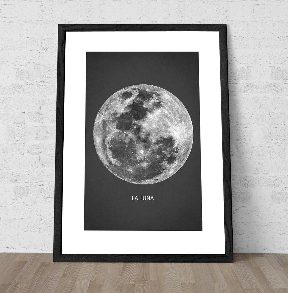 La Luna - Art Print - Vintage Moon Poster - Celestial Decor - Moon