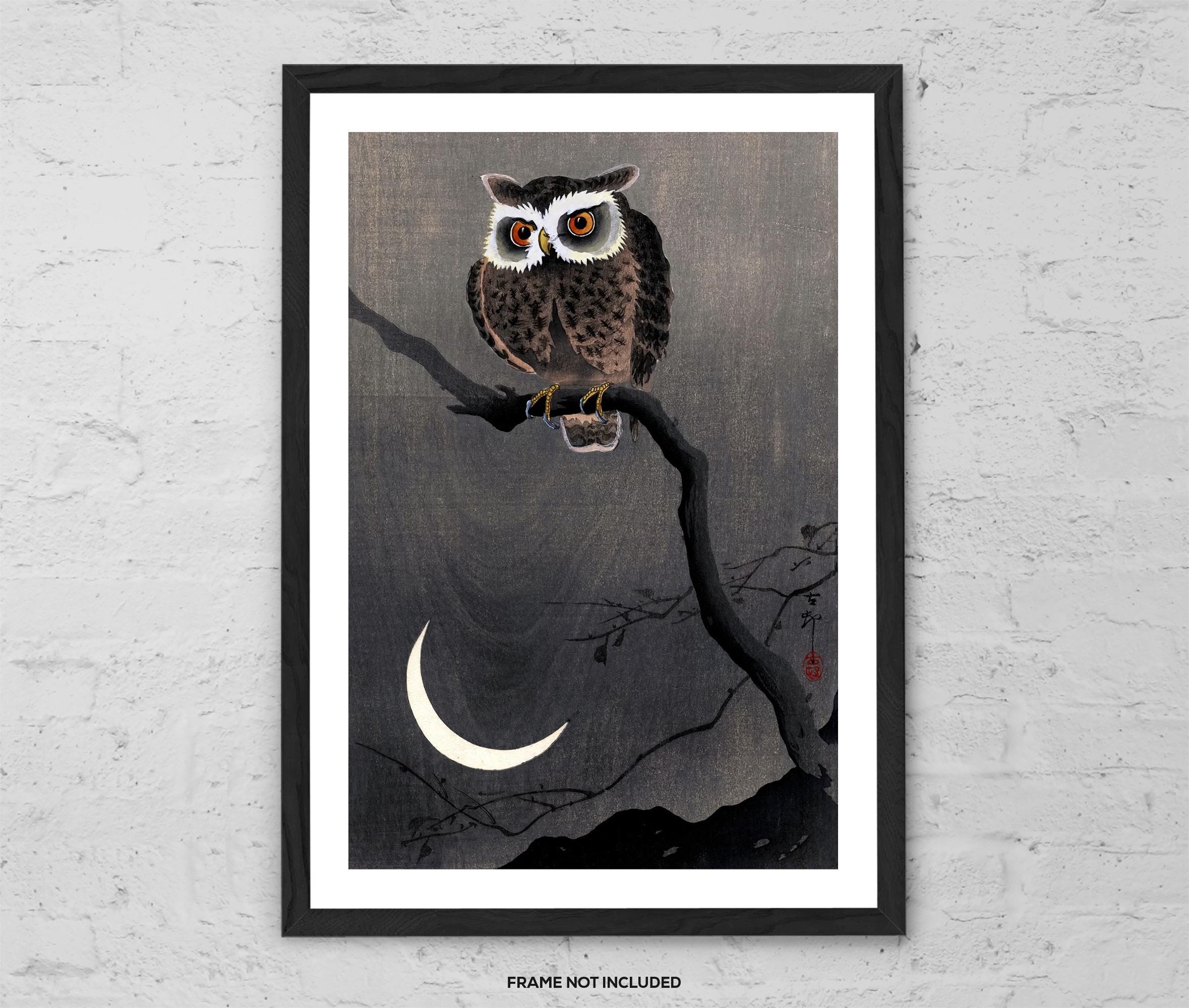 Long Eared Owl on Bare Tree Branch by Ohara Koson - Art Print - Vintage Japanese Woodblock Poster -