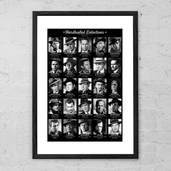 Hardboiled Detectives - Art Print - Film Noir Collage - Movie Poster - Classic Movies - Film Noir Actors - Film Student Gift - Film Noir Art