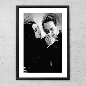 Cara Mia, Mon Cher - Illustration - Art Print - The Addams Family Poster - Morticia Addams - Gomez Addams - Gothic Love Horror Home Decor