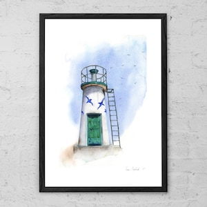 Le Phare - Watercolor Painting - Lighthouse Art Print - Ocean Art Print - Watercolor Print - Nautical Decor - Coastal Wall Art - Beach Decor