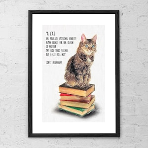 Cat Quote By Ernest Hemingway - Art Print - Hemingway Quotes - Cat Lover Gift - Cat Poster - Cat Drawing - Literary gifts - Literary Quotes