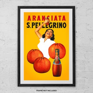 Aranciata San Pellegrino - Art Print - Vintage Italian Soda Print - 1950s Retro Advertising Art - Citrus Kitchen Wall Decor - Bar Home Decor