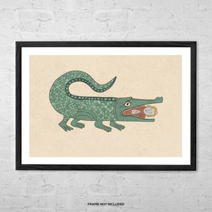 Prayer – Medieval Crocodile Art Print, Vintage Fantasy Animal Poster, Mythical Beast Wall Decor, Surreal Creature Illustration