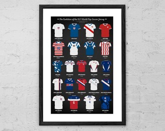 Evolution of the Us World Cup Soccer Jersey - Fine Art Print - The World Cup Poster - Football Poster - World Cup Poster - World Cup History