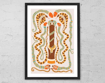 Serpent Symphony – Esoteric Snake Art Print, Mythical Serpent Wall Decor, Occult Poster, Ancient Symbolism Illustration for Home