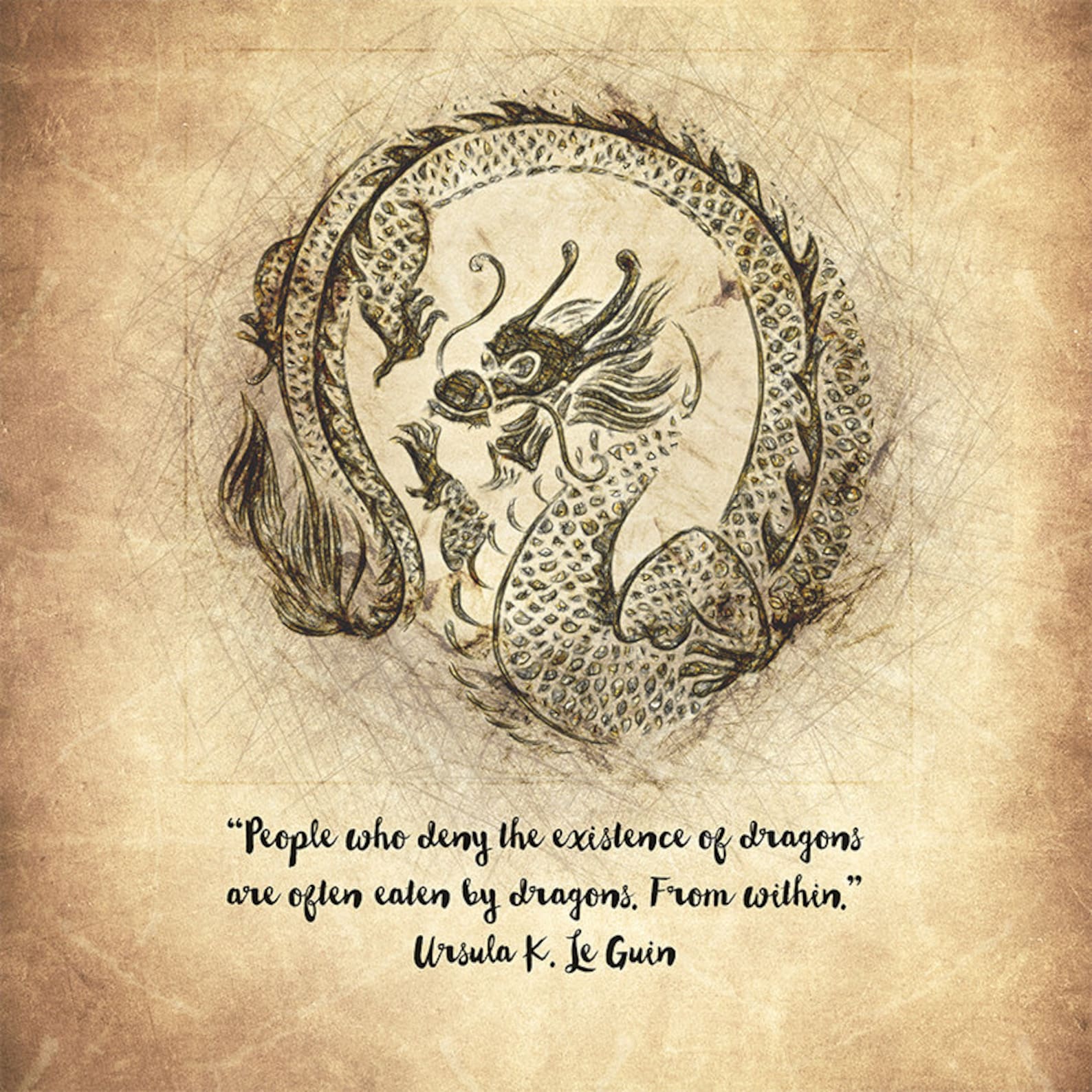 Dragon Quote Ursula K Le Guin Drawing Chinese Art Etsy