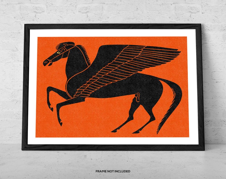 Pegasus in Red - Art Print | Greek Mythology Horse Poster | Winged ...