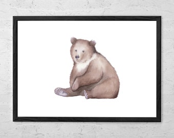 Bear Watercolor - Bear Watercolor Art Print - Woodland Nursery Art - Bear Nursery Decor - Woodland Painting - Baby Art - Childrens Wall Art