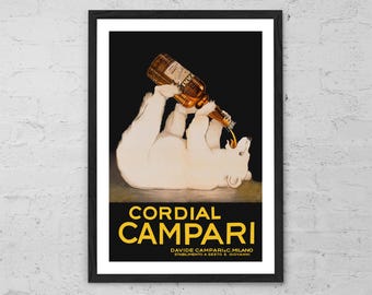 Cordiale Campari - Orso Polare - Stampa Artistica - Manifesto Pubblicitario di una Bevanda Italiana Vintage, Arte Murale Retro per Cucina, Bar, Lounge o Decorazione da Galleria
