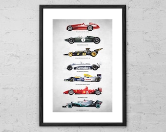 Entwicklung der F1 Autos - Art Print - F1 Poster - Formel 1 Auto Poster - Formel 1 Geschichte Wandkunst - Formel 1 Geschenk - Grandprix Poster