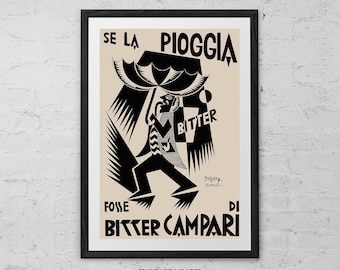 Se La Pioggia Fosse Bitter Campari - Stampa artistica - Arte futurista vintage - Stampa di liquori italiani anni '20 - Decorazione bar Art Deco - Poster Campari