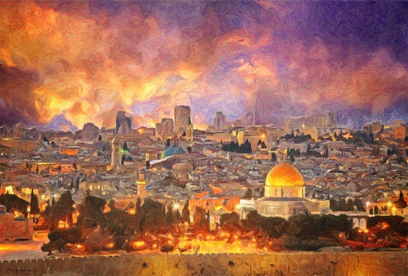 Jerusalem Skyline Painting Fine Art Print Ancient Religious
