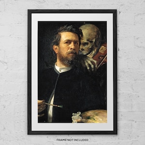 Self-Portrait with Death Playing the Fiddle by Arnold Böcklin - Art Print - Gothic Home Wall Art - 19th Century Painting - Dark Art Poster