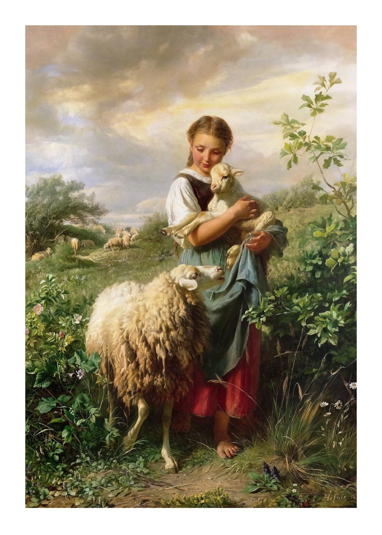 The Shepherdess by Johann Baptist Hofner – Pastoral Girl With Lamb
