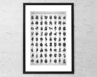 72 Demons of Solomon - Art Print - The Lesser Key of Solomon Poster - Demonology Spell Book Art - Ars Goetia Wall Art - Occult Magick Decor