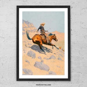 The Cowboy by Frederic Remington – Western Wall Art, Vintage Cowboy Print, Rustic Ranch House Decor, American West Painting