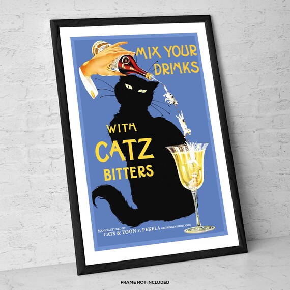 Mix Your Drinks With Catz Bitters – Art Print – Vintage Black Cat