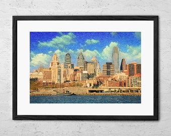 Philadelphia Skyline Painting Fine Art Print Pennsylvania Art Print Urban Cityscape Poster Modern Wall Art Travel Gift Home Decor Philly