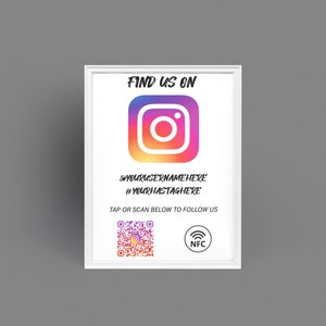 NFC Instagram Poster - NFC technology with QR code support - Share your profile - A4