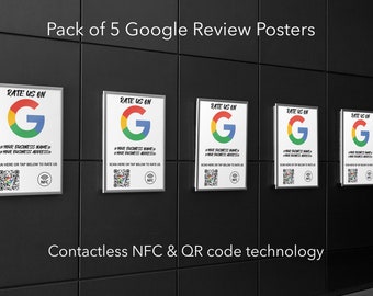 A4 Google Poster - Pack of 5 - Contactless Poster for Google  - NFC Poster with QR code support - Collect Google Reviews