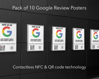 A4 Google Poster - Pack of 10 - Contactless Poster for Google  - NFC Poster with QR code support - Collect Google Reviews