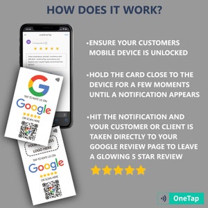 Contactless Business Review Card for Google NFC card with QR code support Collect Google Reviews Custom Printed Cards image 3