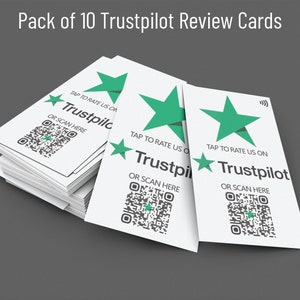 Pack of 10 Contactless Social Media Card for Trustpilot  - NFC card with QR code support - Collect Trustpilot Reviews
