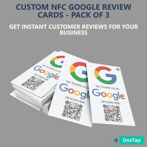 Google 向け非接触型ソーシャル メディア カード 3 枚パック - QR コード対応の NFC カード - Google レビューを収集 - カスタム印刷カード