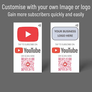 Kontaktlose Social Media Card für YouTube - NFC-Karte mit QR-Code-Unterstützung - Teile deinen YouTube-Kanal und gewinne mehr Abonnenten!