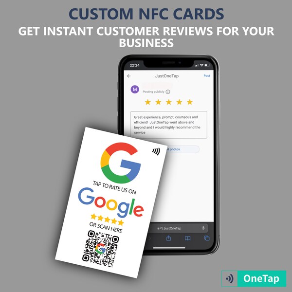 Carte d'avis d'entreprise sans contact pour Google - Carte NFC avec prise en charge des codes QR - Collection d'avis Google - Cartes imprimées personnalisées