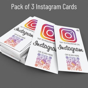 Pack de 3 - Cartes de réseaux sociaux sans contact pour Instagram - Carte NFC avec prise en charge du code QR - Partagez facilement votre profil et développez vos abonnés