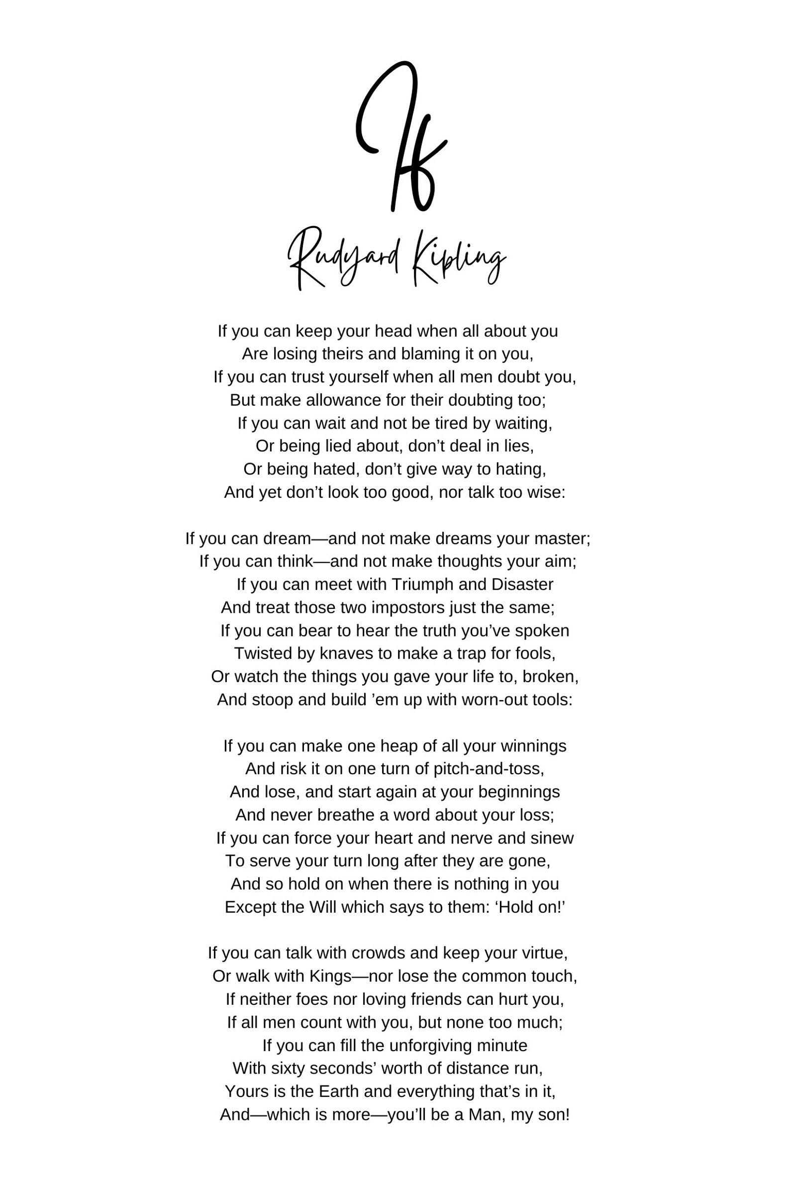 FRAMED IF poem by Rudyard Kipling poem. 16 x 24 Etsy