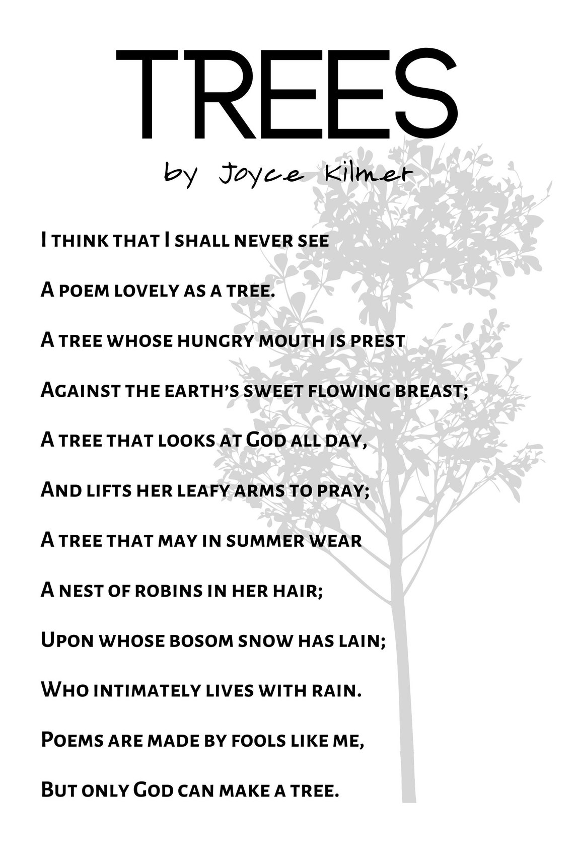 TREES by joyce kilmer FRAMED 16 x 24 Graphic Size Full Etsy