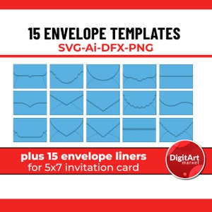 Set of 15 A7 Envelope Templates (5.25 x 7.25) for 5x7 invitation card | SVG, ai, PDF, PNG | Cricut Maker, Cameo, ScanNcut | Instant Download