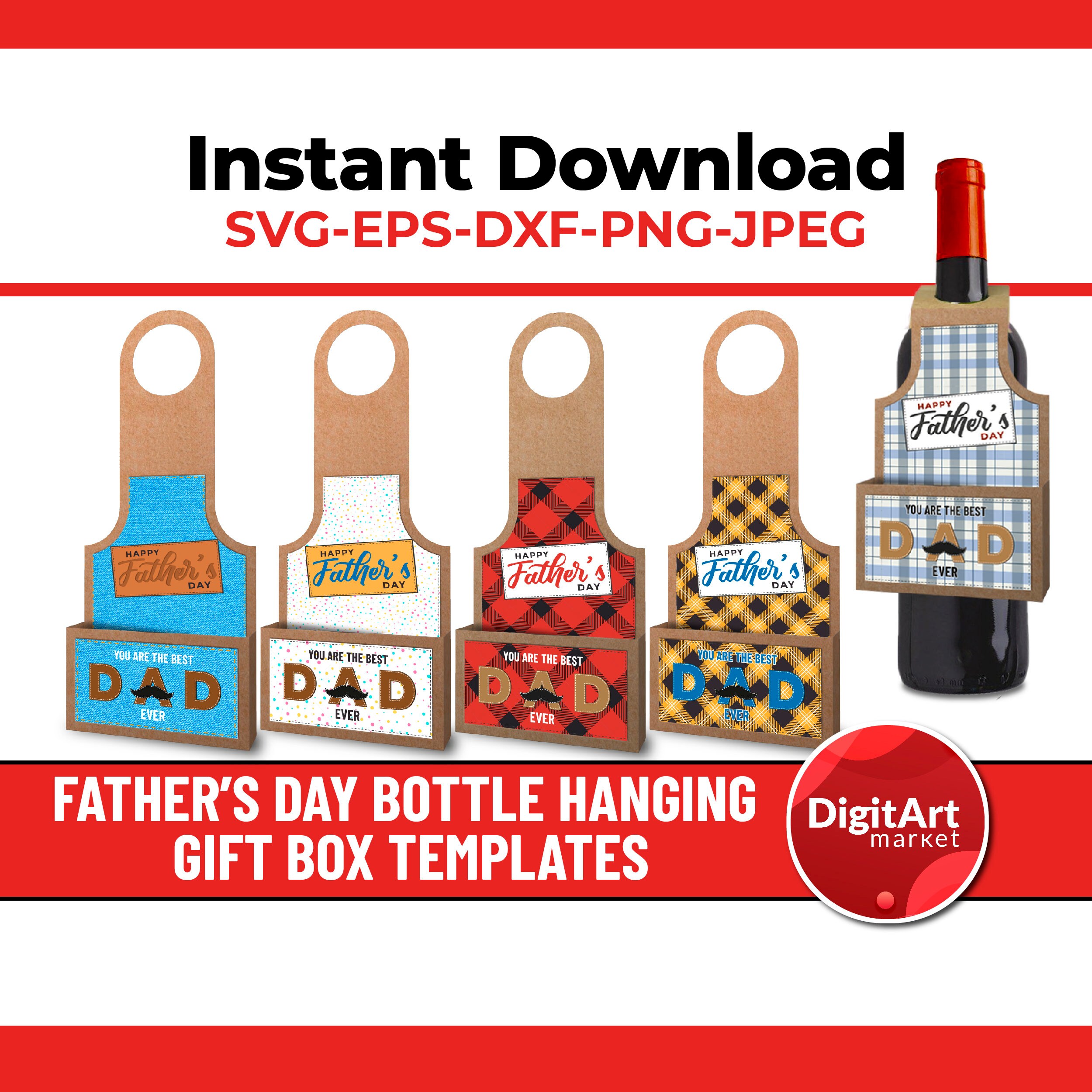 Download Father's Day Bottle Hanging Gift Box template SVG Fathers | Etsy