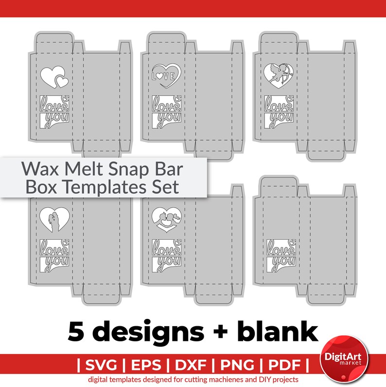 5 Cell Snap Bar Box Svg Valentines Day Edition Templates Soy Etsy