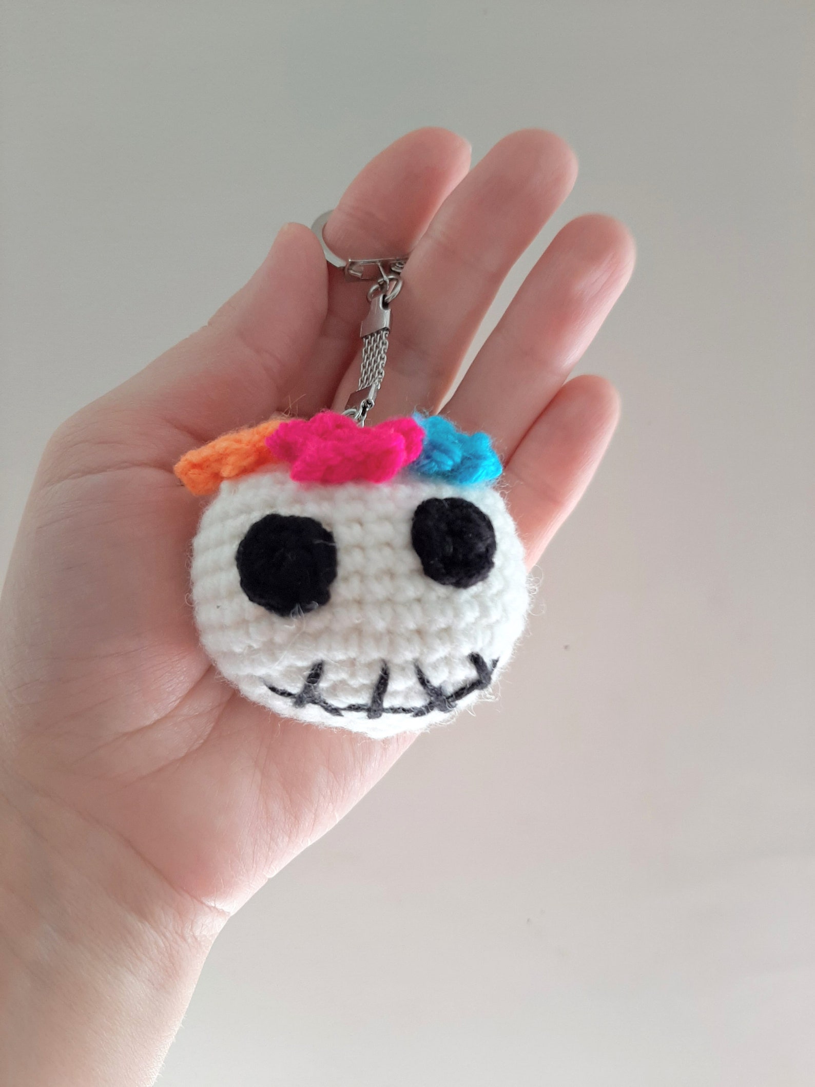 Keychain skull with flower PDF Crochet Pattern Cute Etsy