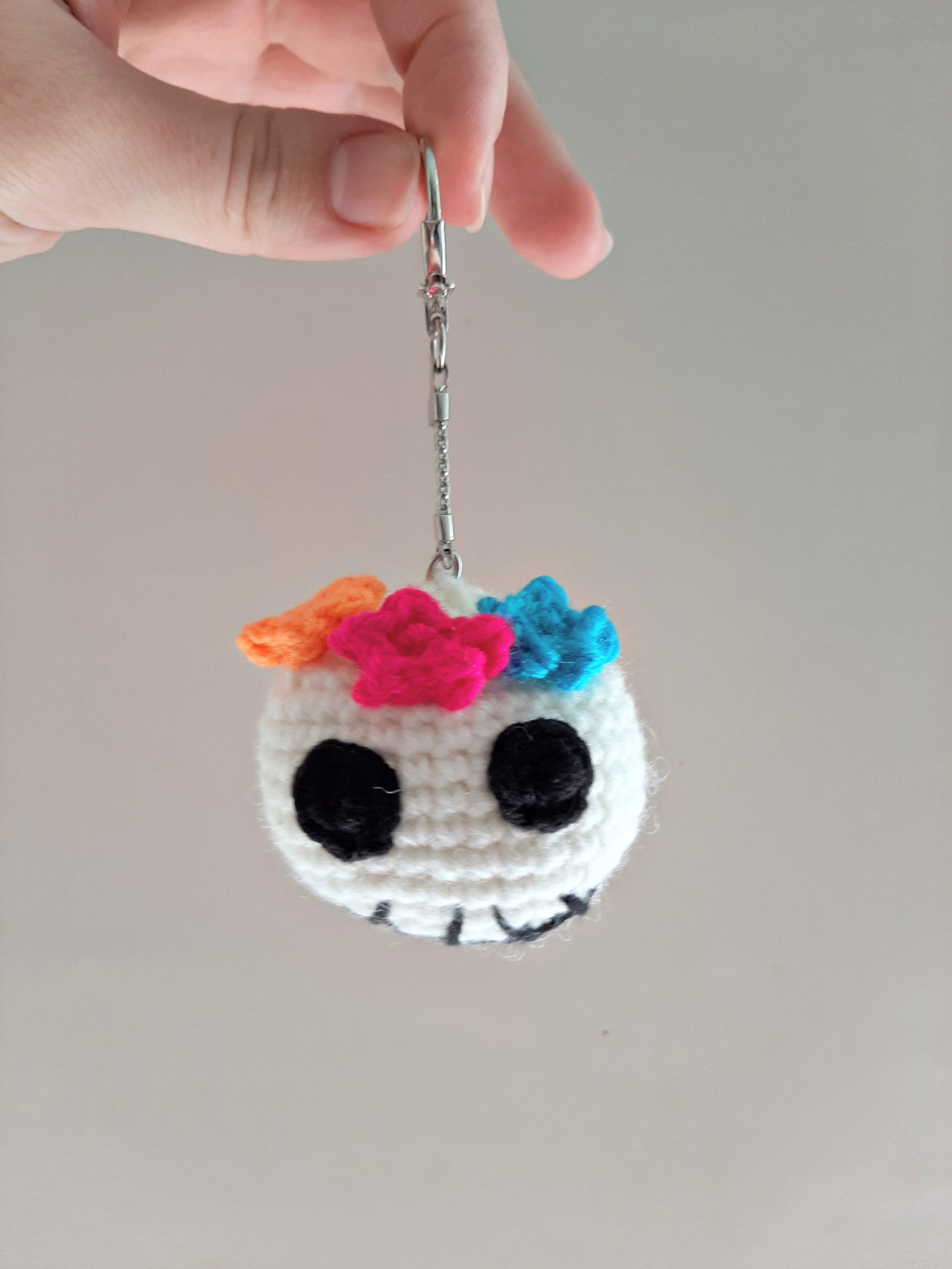Keychain skull with flower PDF Crochet Pattern Cute Etsy