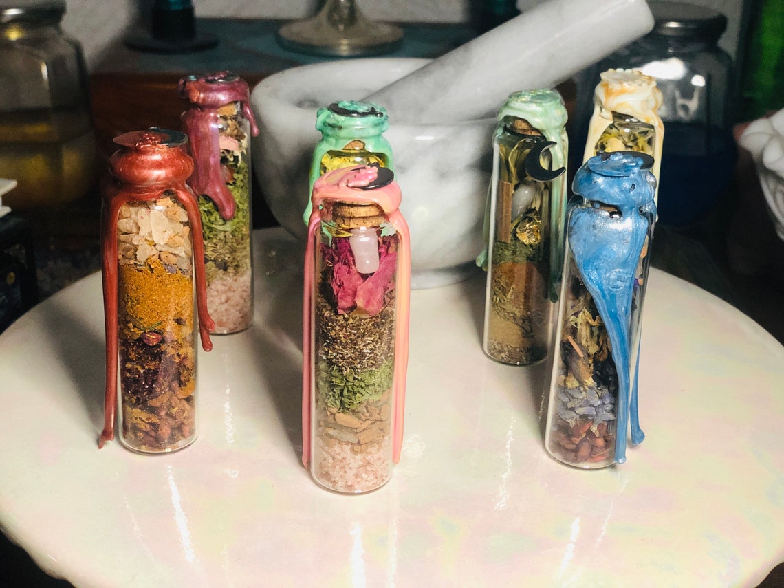 Custom made spell jars. Charmed Wax seal jars. Alter tools. Etsy