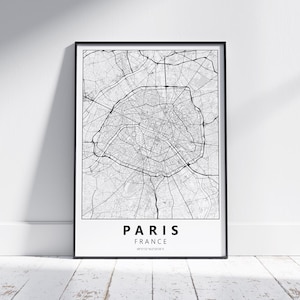 Carte numérique de Paris noir et blanc - art mural France minimaliste - impression d'art France moderne - idée cadeau France - cadeau de voyage