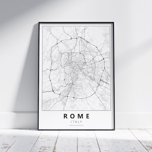 Digital Rome Black & White Map - Minimalist Italy Wall Art - Modern Italy Art Print - Rome Wall Art - Italy Gift Idea - Italy Travel Gift