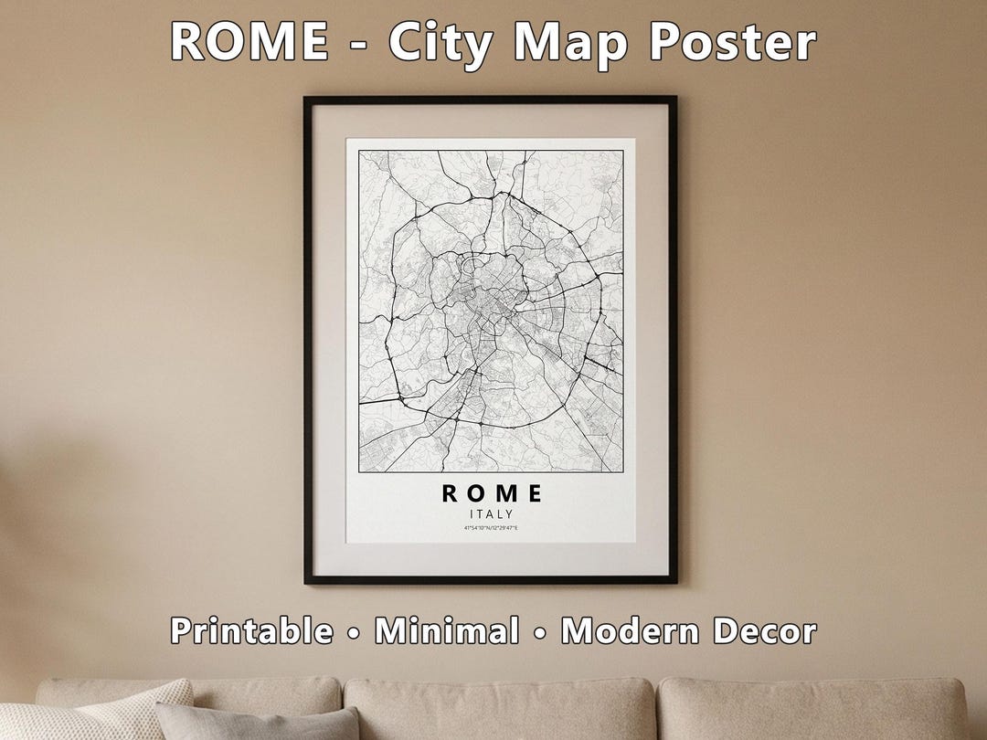 Rome City Map Poster – Minimal Street Map Print – Rome Wall Art – Italy ...